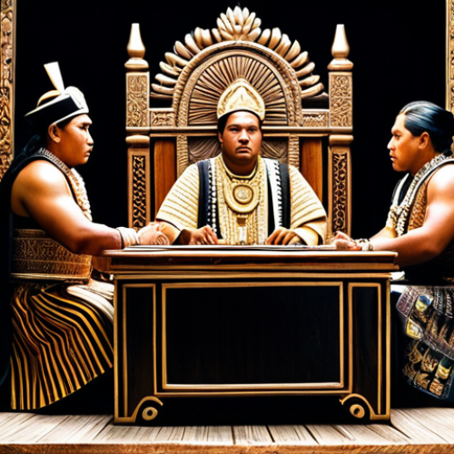 Home 25 Historical Power Struggle**
"A dramatic scene depicting a Tongan royal court, with figures in traditional, fully clothed attire engaged in a tense discussion. Ornate carvings and decorations adorn the setting. Safe for work, appropriate content, professional, perfect anatomy, correct proportions, well-formed hands, modest clothing, family-friendly."
**