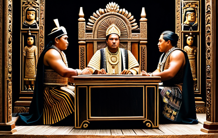 Historical Power Struggle**
"A dramatic scene depicting a Tongan royal court, with figures in traditional, fully clothed attire engaged in a tense discussion. Ornate carvings and decorations adorn the setting. Safe for work, appropriate content, professional, perfect anatomy, correct proportions, well-formed hands, modest clothing, family-friendly."
**
